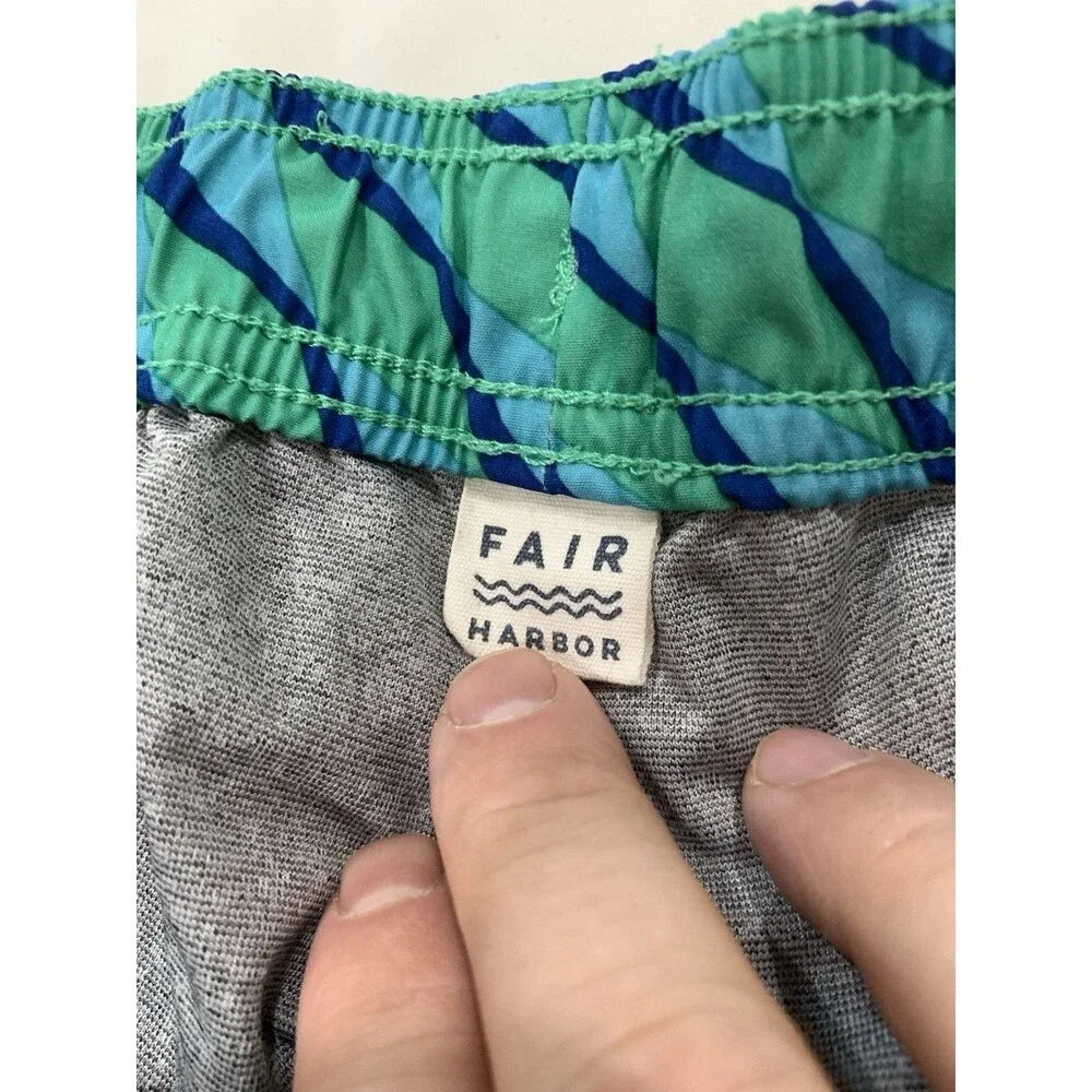 Fair Harbor Swim Trunks Mens XL Blue Green Geometric Wave The Anchor Shorts